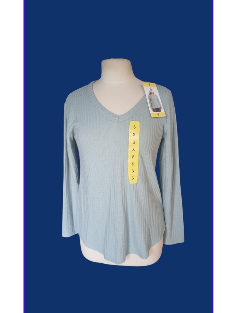 Chaser Light Blue Ribbed V-Neck Long Sleeve Top